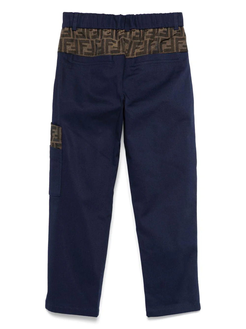 Pantaloni FF jacquard per bambino Fendi Kids blu con chiusura con zip nascosta e bottone - Image 2