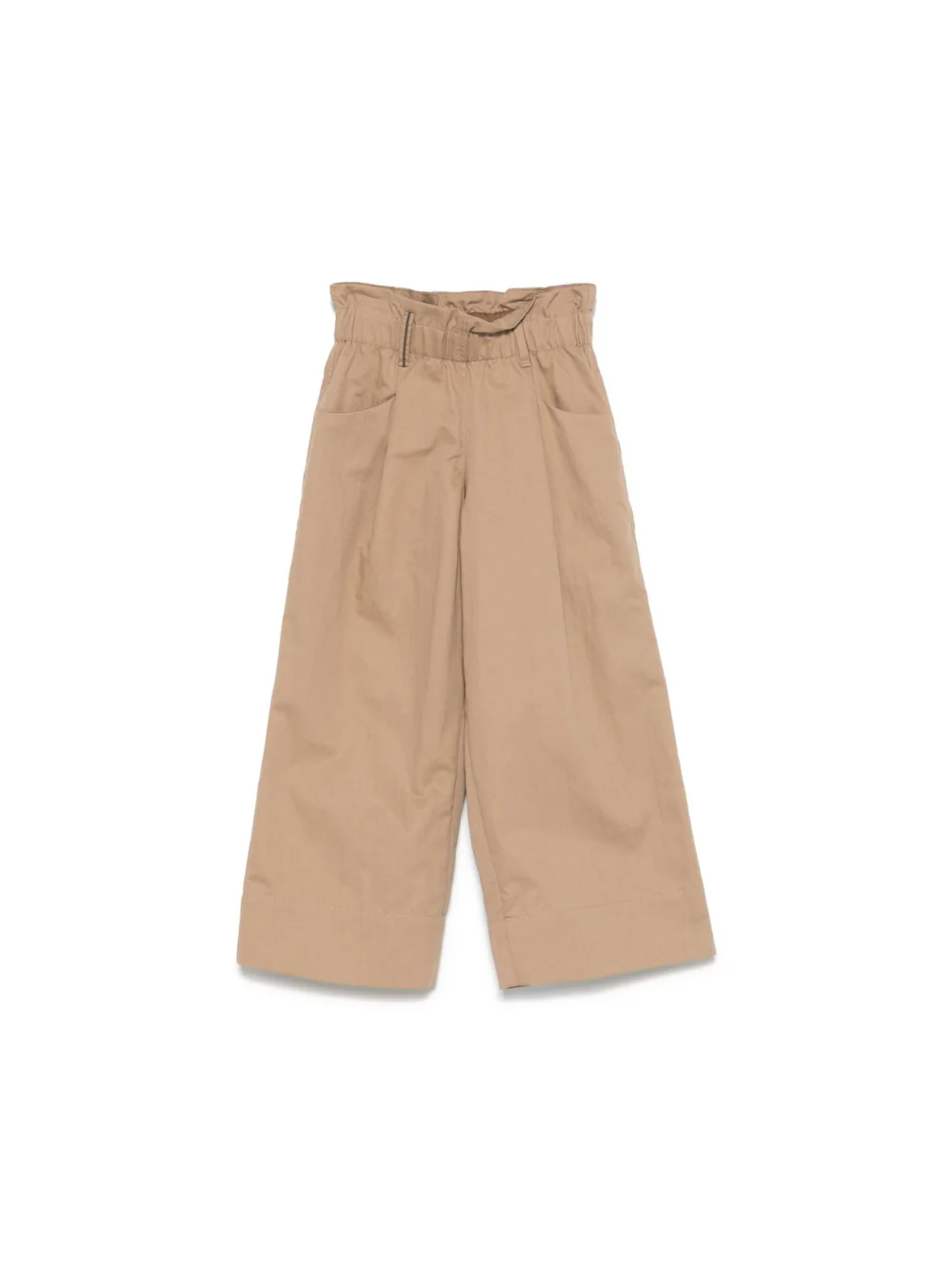 Pantaloni per bambina Brunello Cucinelli Kids beige in cotone con vita paperbag
