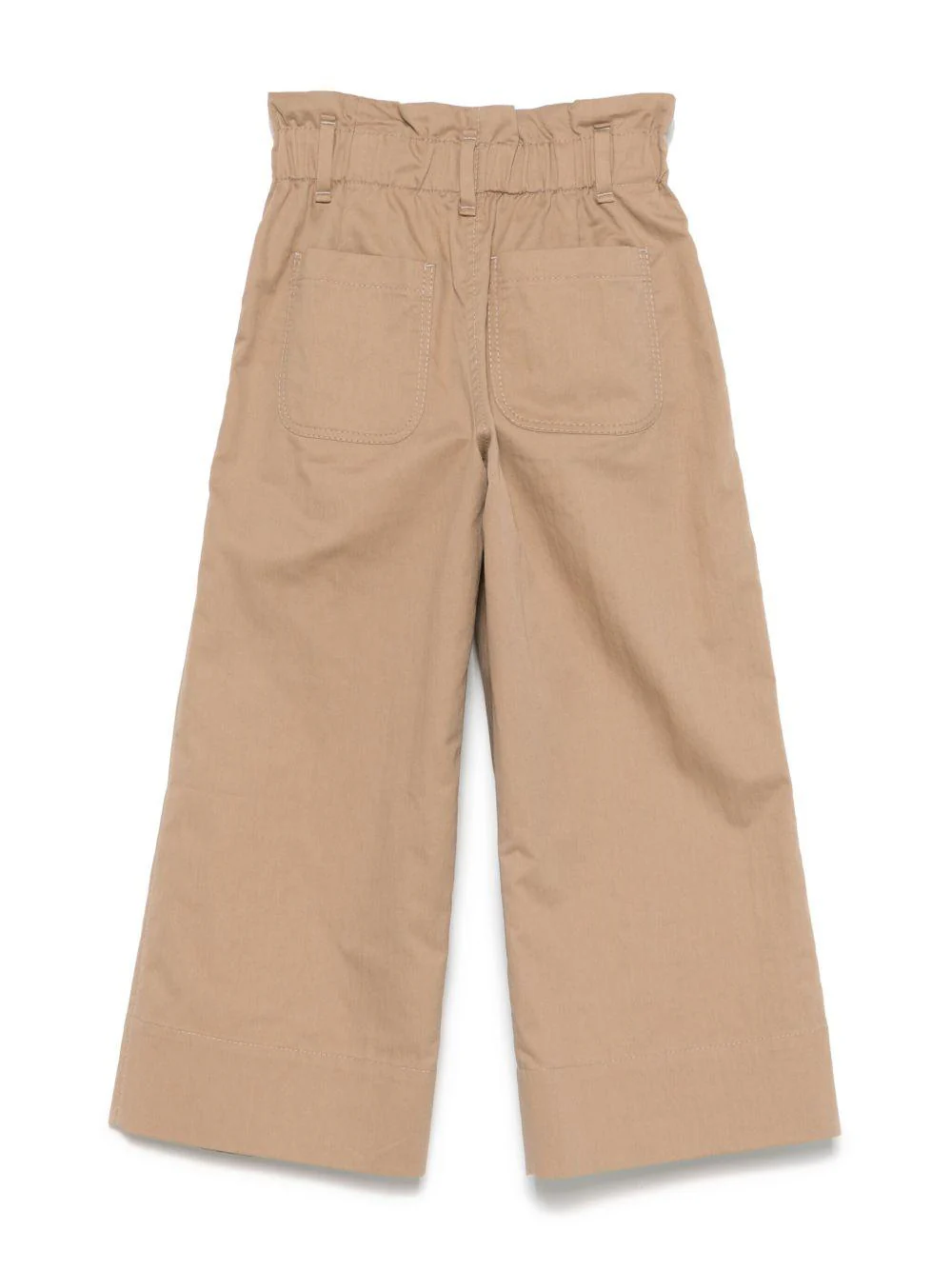 Pantaloni per bambina Brunello Cucinelli Kids beige in cotone con vita paperbag - Image 3