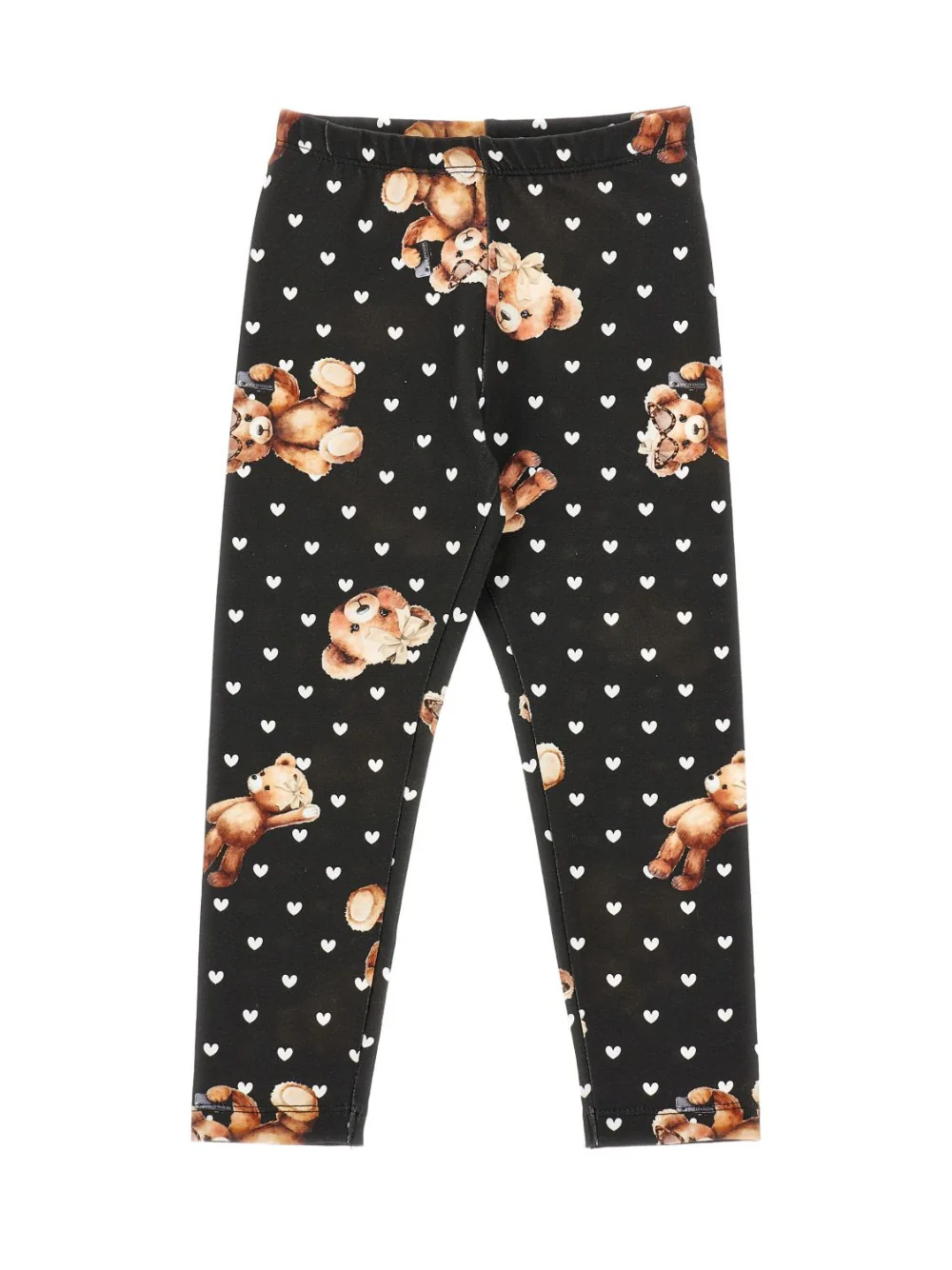 Pantaloni per bambina Monnalisa neri con stampa Teddy Bear