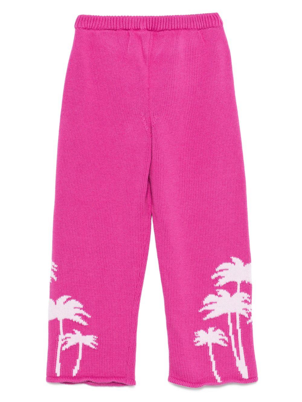 Pantaloni per bambina Palm Angels Kids fucsia con motivo albero di palma - Image 2