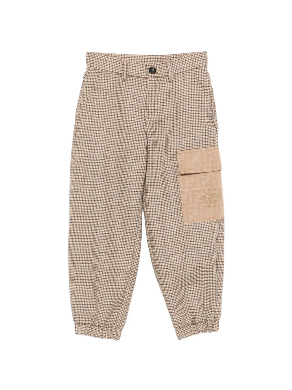 Pantaloni per bambino Fendi Kids beige con motivo a quadri