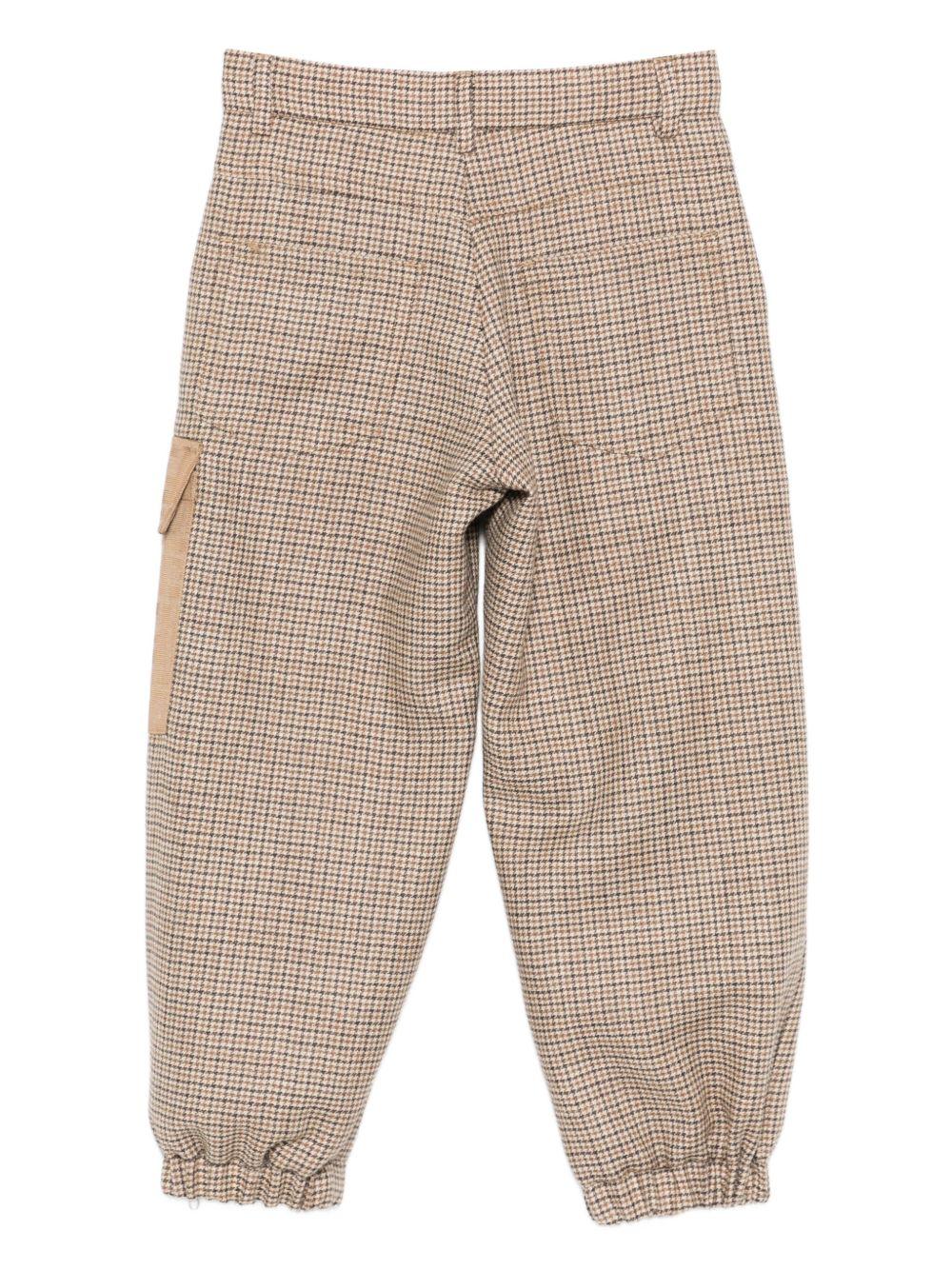 Pantaloni per bambino Fendi Kids beige con motivo a quadri - Image 2