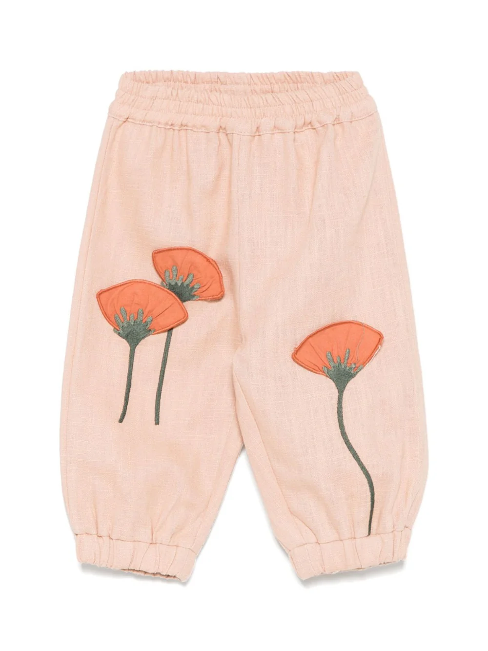Pantaloni per neonata Donsje Anje rosa con applicazione a fiori