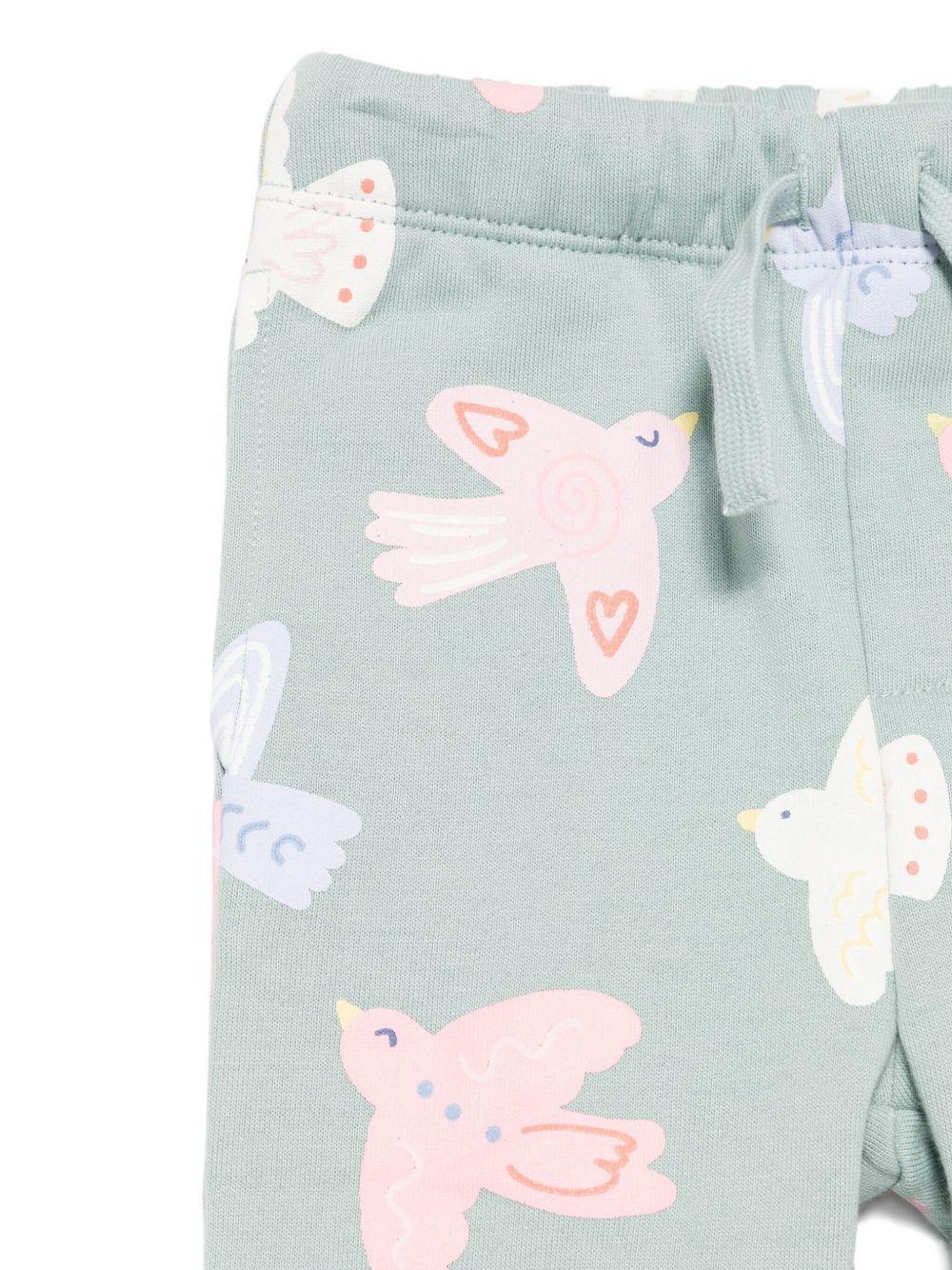 Pantaloni per neonata Stella McCartney Kids verde con coulisse e stampa di uccelli - Image 2