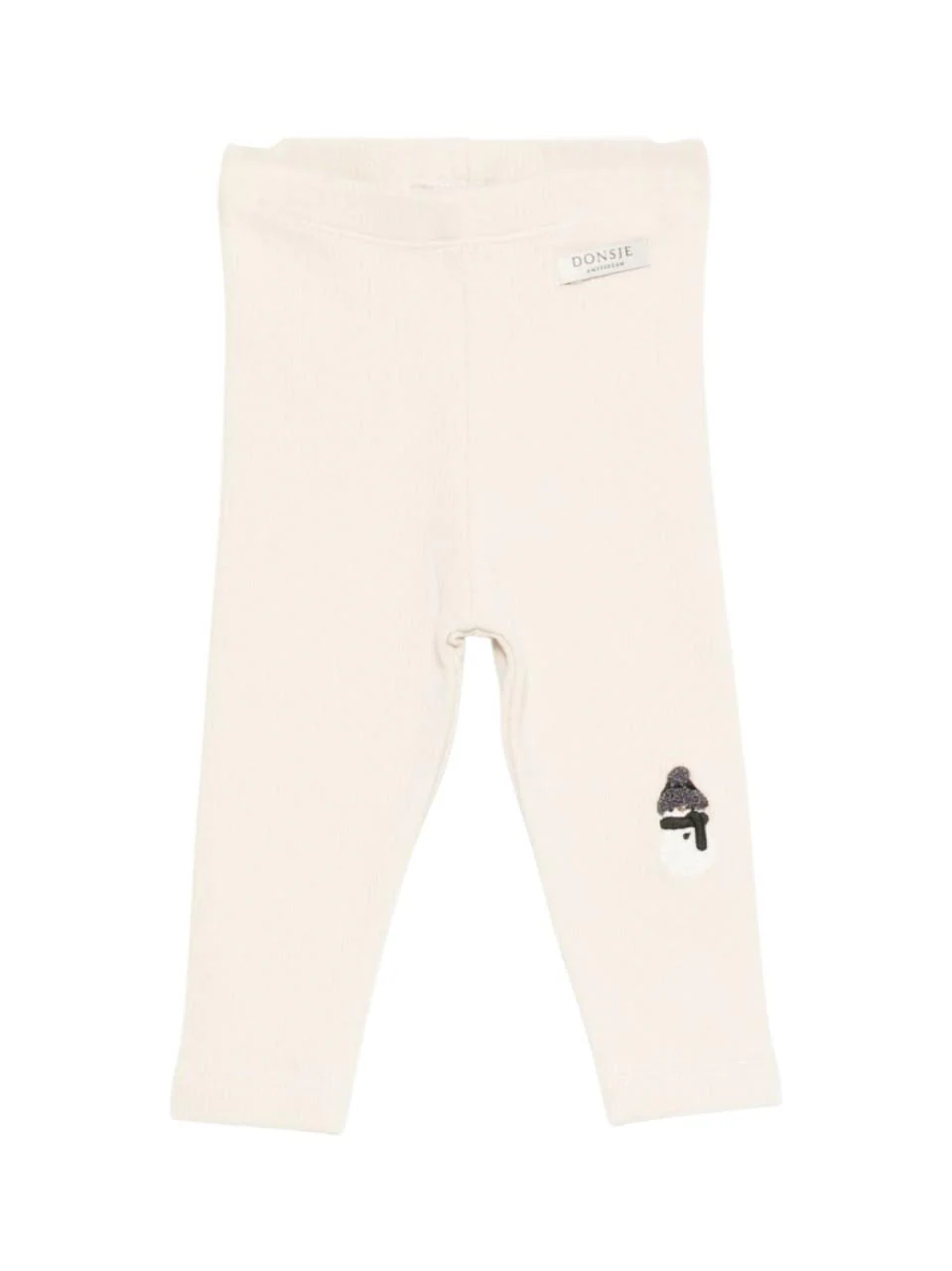Pantaloni per neonati Donsje beige con pupazzo di neve ricamato