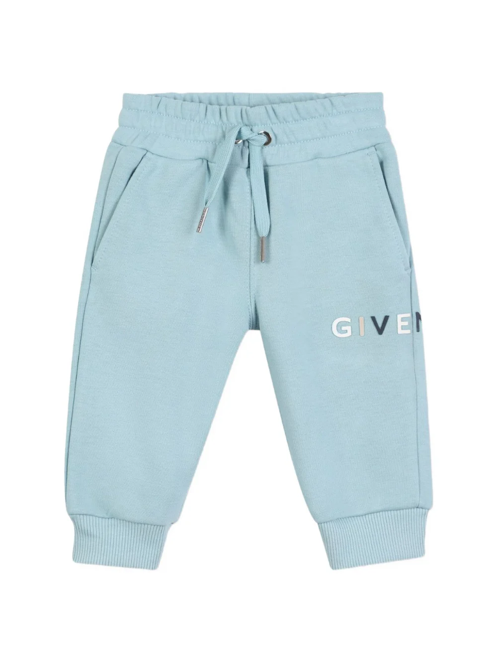 Pantaloni per neonato Givenchy Kids azzurri con stampa del logo