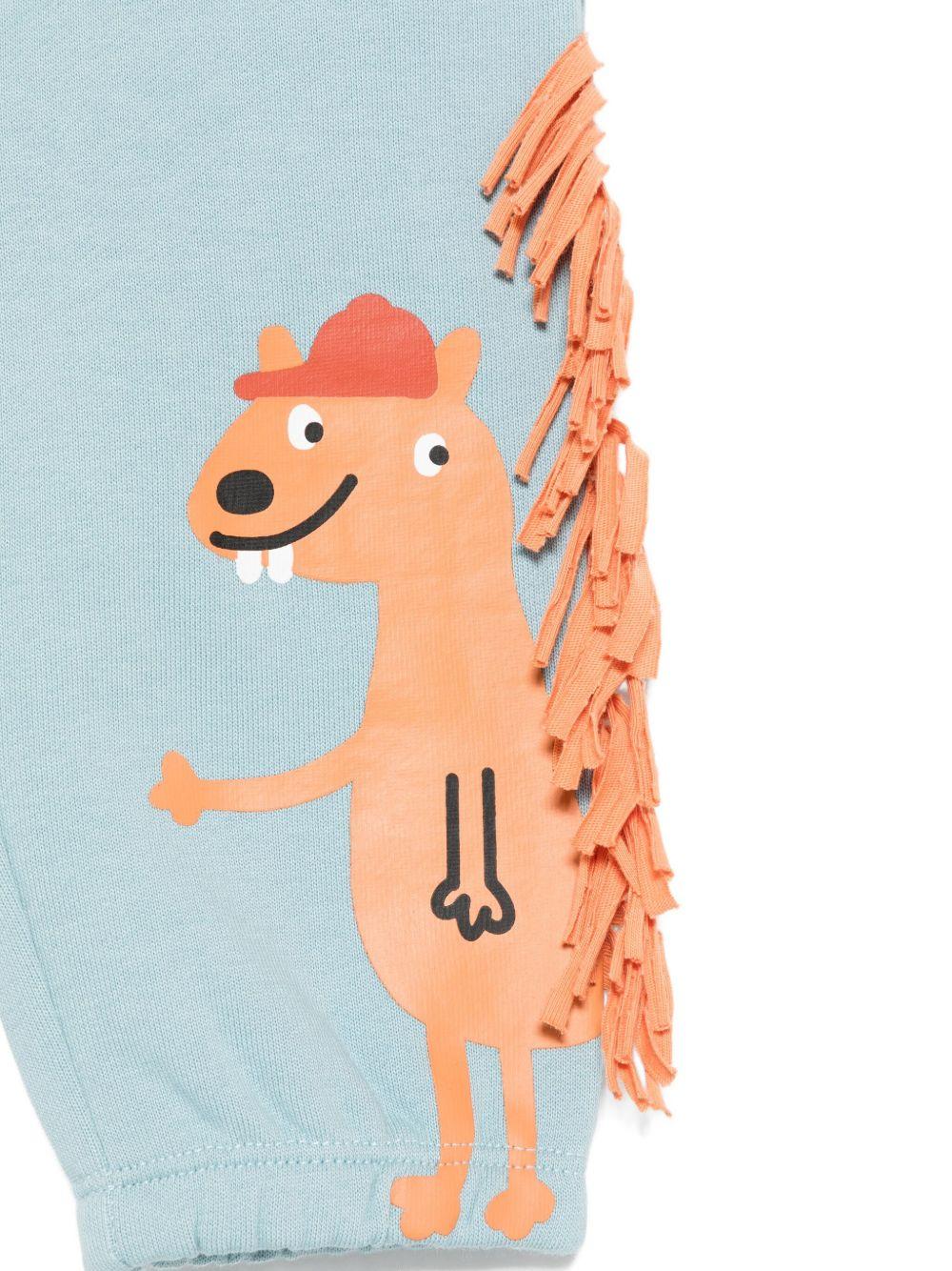 Pantaloni per neonato Stella McCartney Kids azzurro con frange e stampa animalier - Image 2