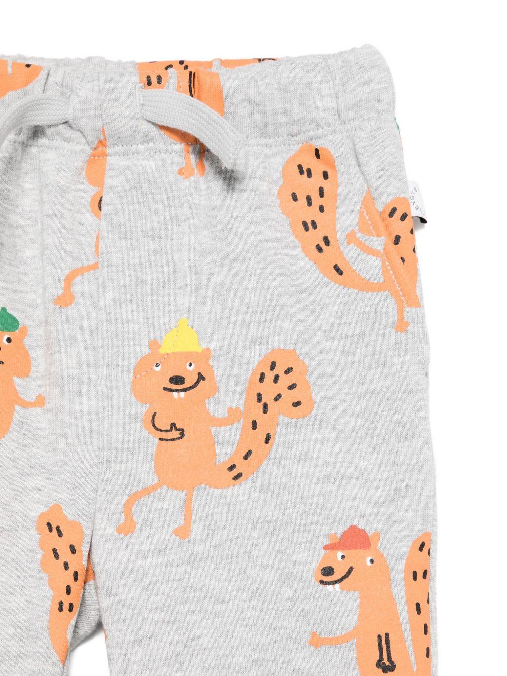 Pantaloni per neonato Stella McCartney Kids grigio con coulisse e stampa scoiattolo - Image 3