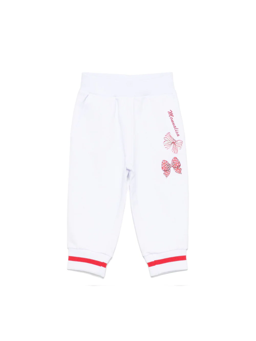 Pantaloni sportivi con fiocco per neonata Monnalisa bianco con orli a coste