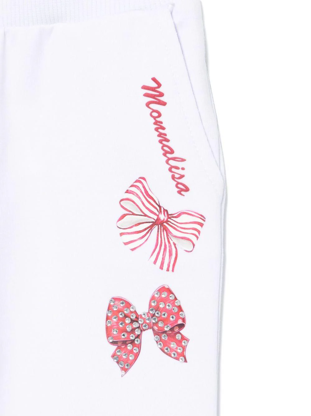 Pantaloni sportivi con fiocco per neonata Monnalisa bianco con orli a coste - Image 2