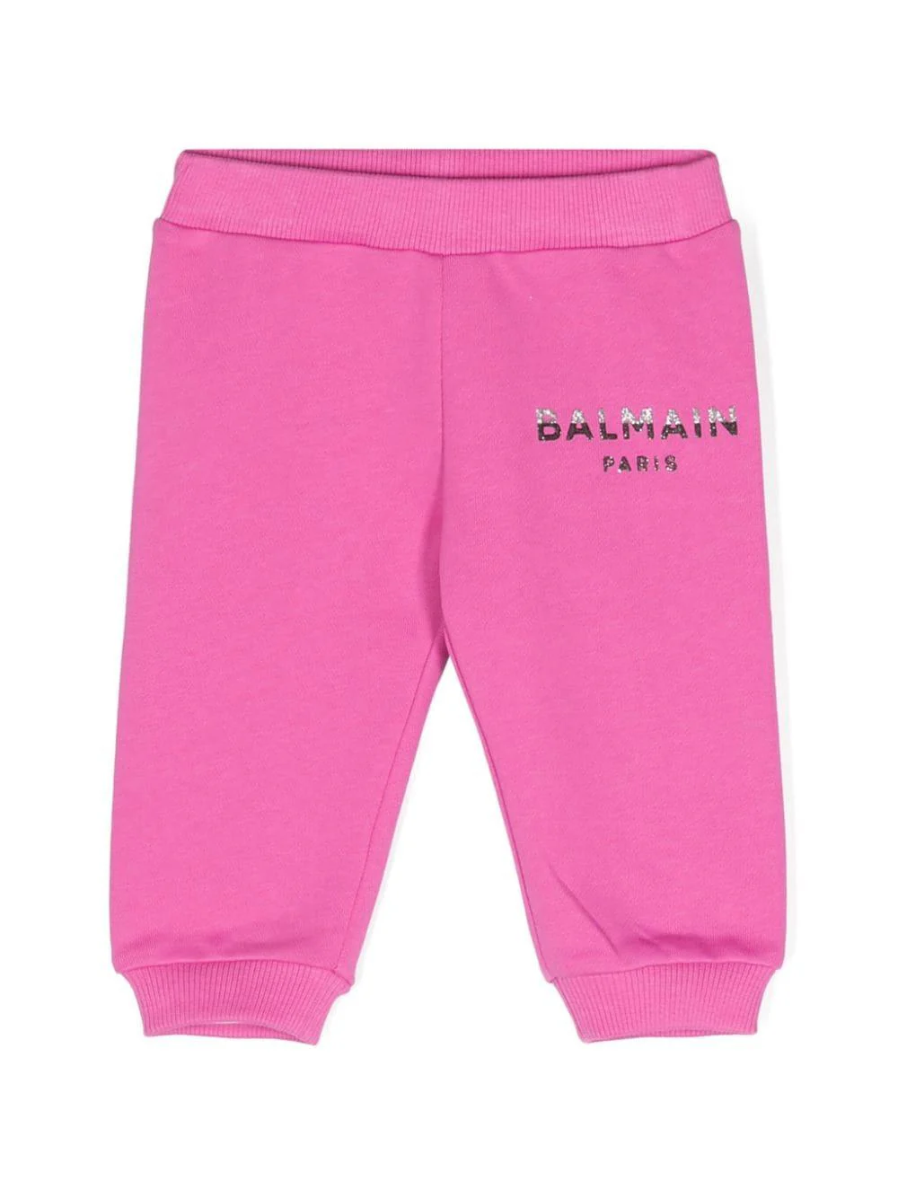 Pantaloni sportivi con stampa per neonata Balmain Kids rosa con vita elasticizzata