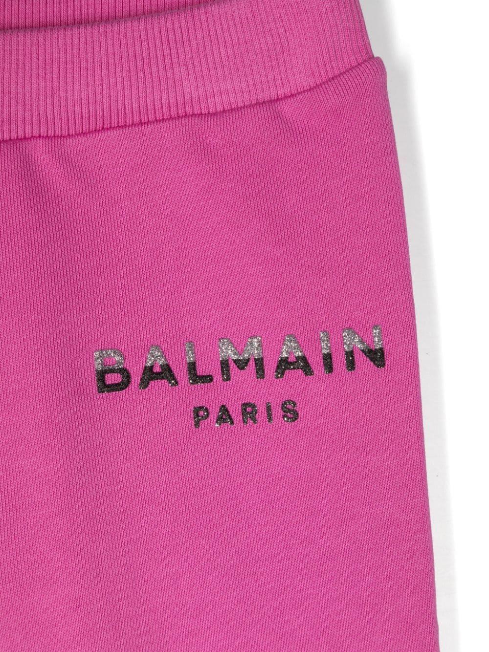 Pantaloni sportivi con stampa per neonata Balmain Kids rosa con vita elasticizzata - Image 2