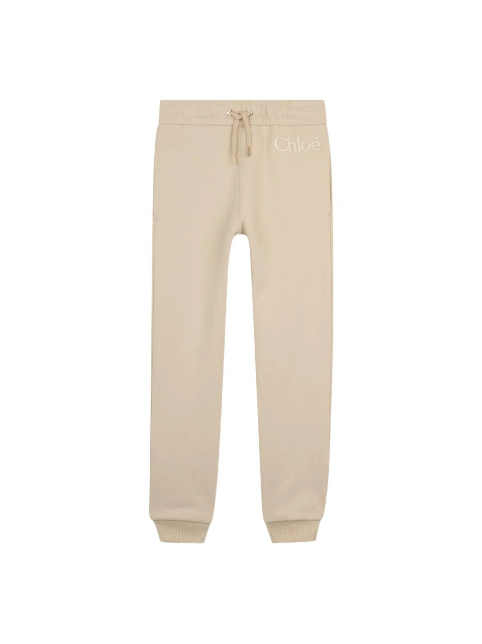 Pantaloni sportivi per bambina Chloé Kids beige con coulisse e logo
