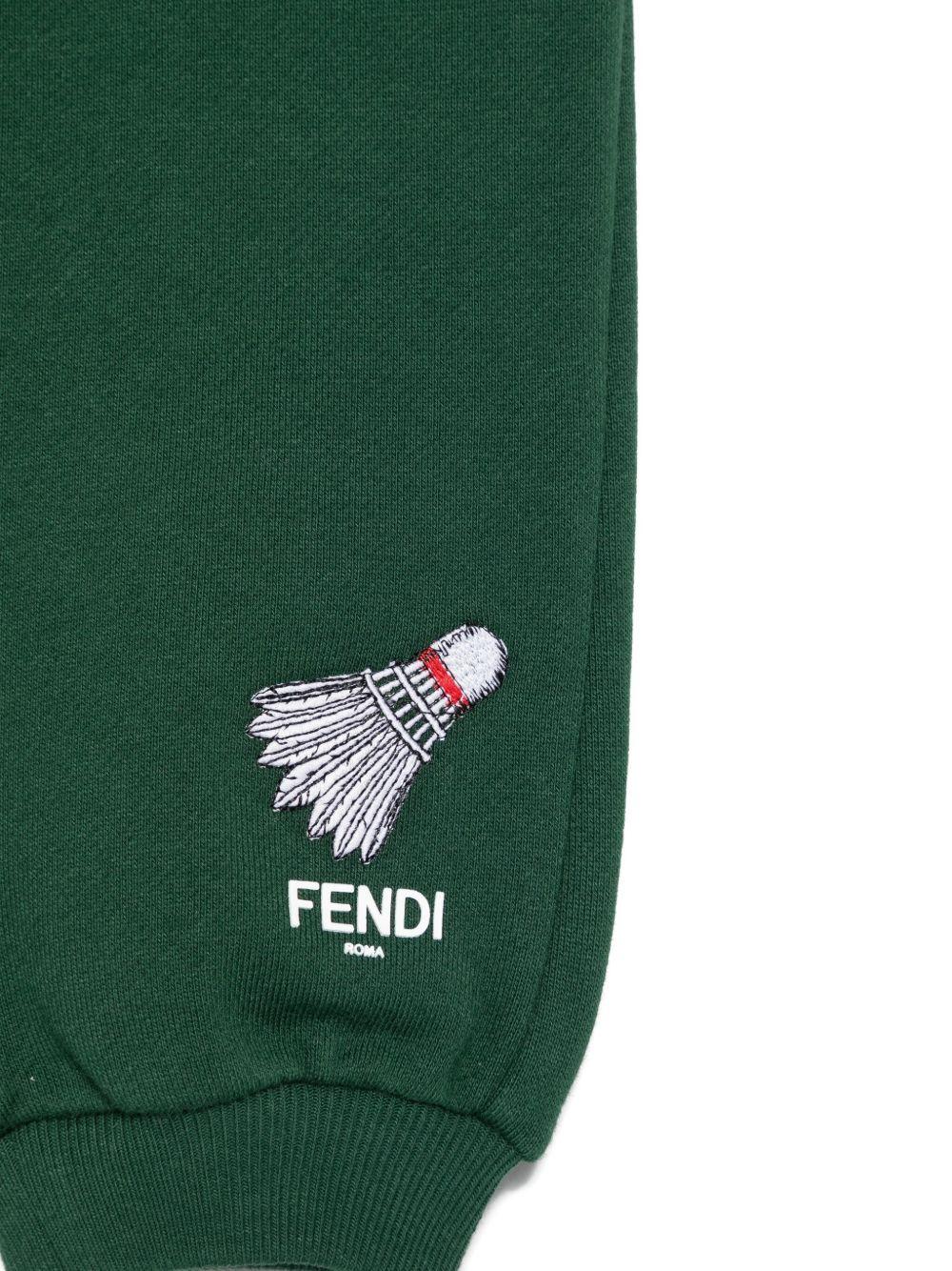 Pantaloni sportivi per neonato Fendi Kids verdi con ricamo volano - Image 3