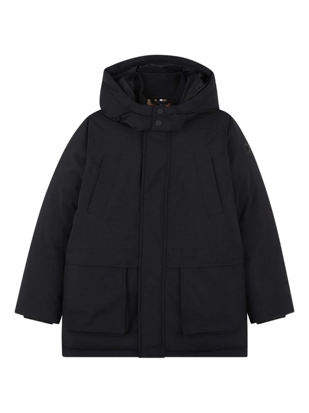Parka imbottito per bambino BOSS Kids blu con cappuccio