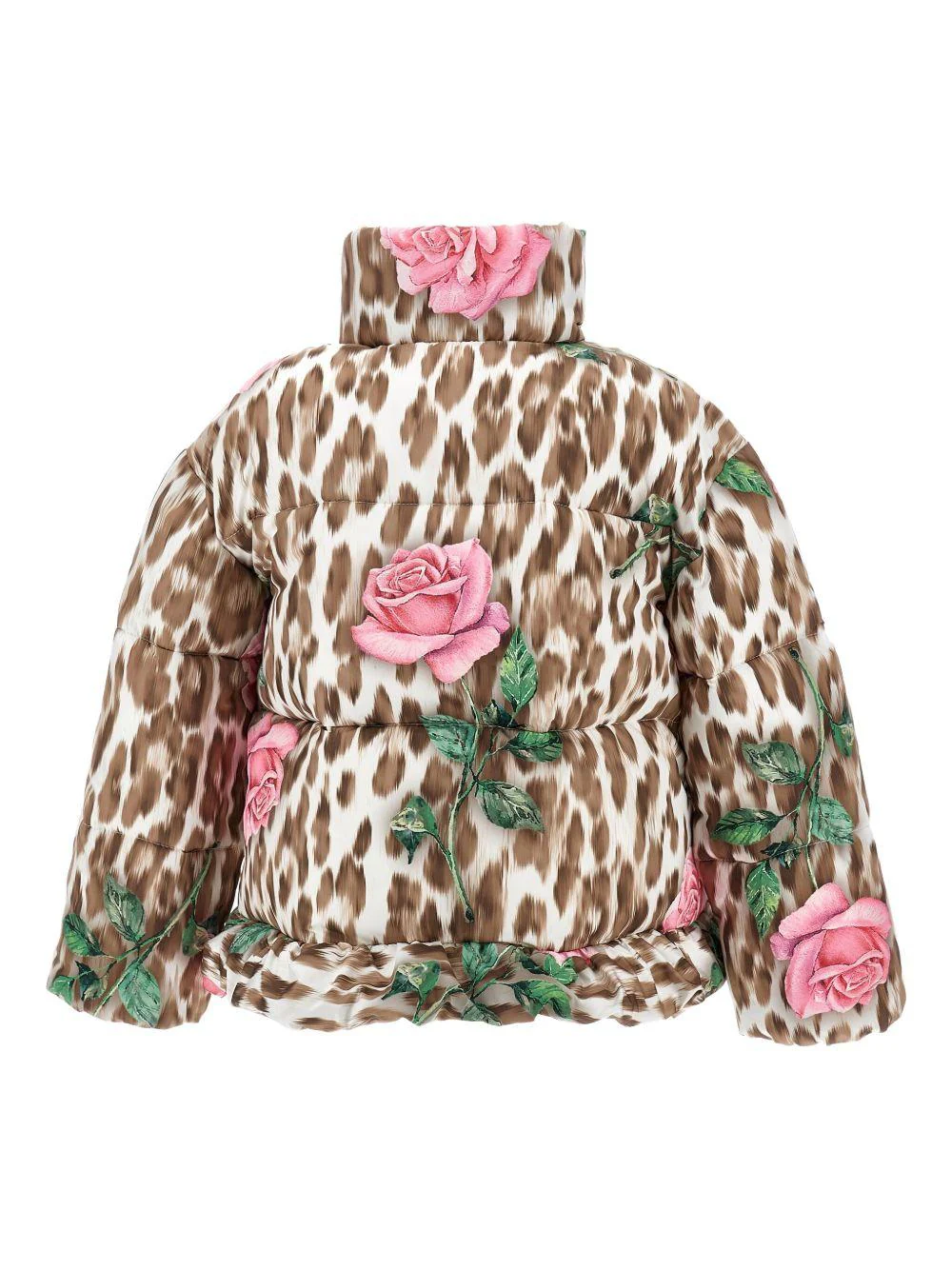 Piumino per bambina Monnalisa marrone a fiori con stampa leopardata - Image 4