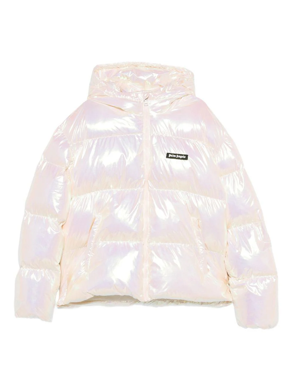 Piumino per bambina Palm Angels Kids rosa con effetto iridescente