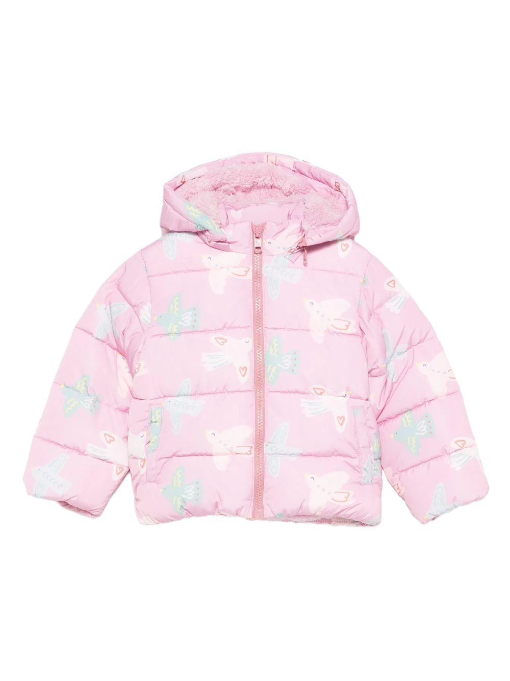 Piumino per neonata Stella McCartney Kids rosa con stampa uccelli