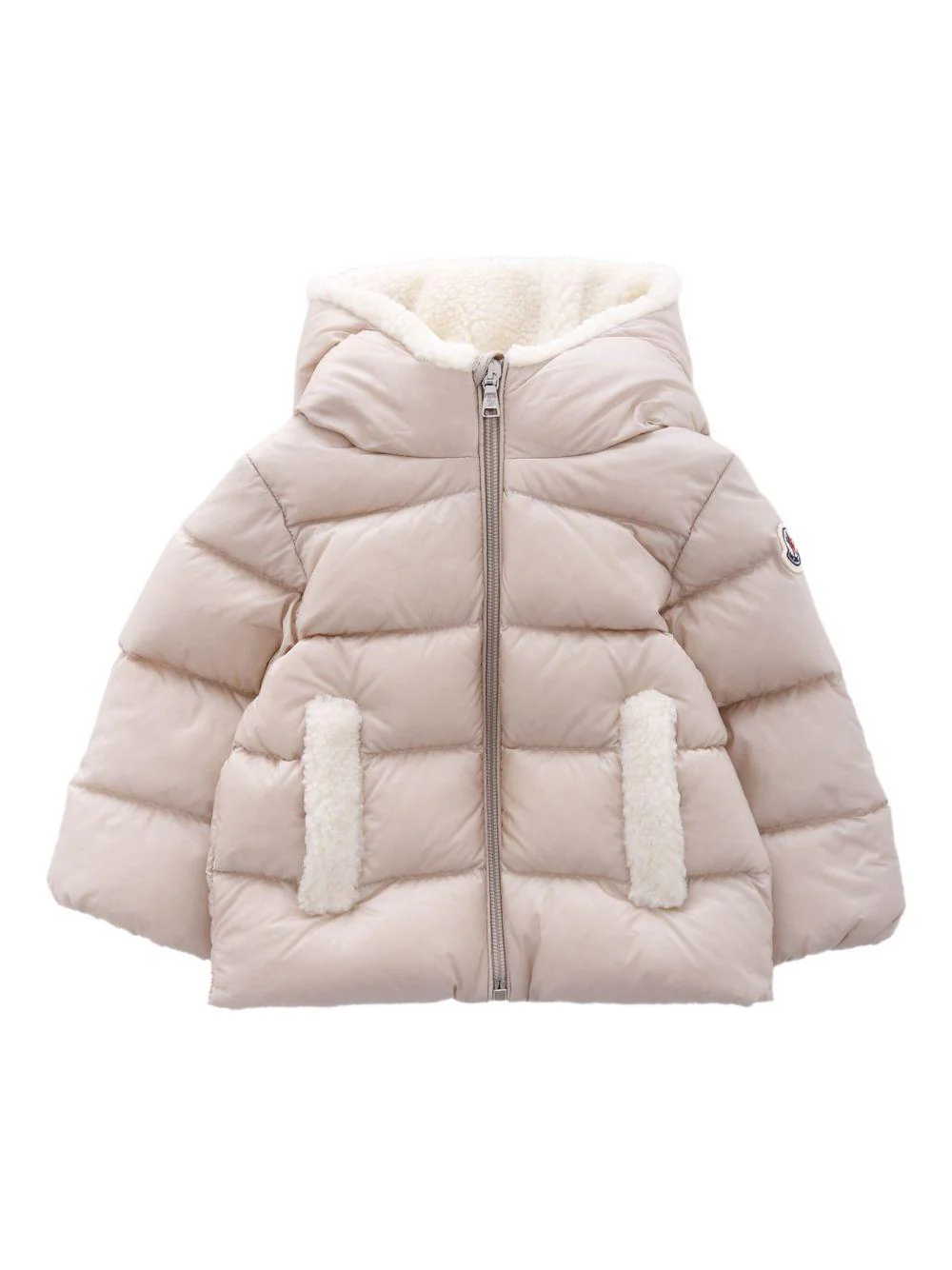Piumino per neonati Moncler Enfant Bluma rosa con cappuccio