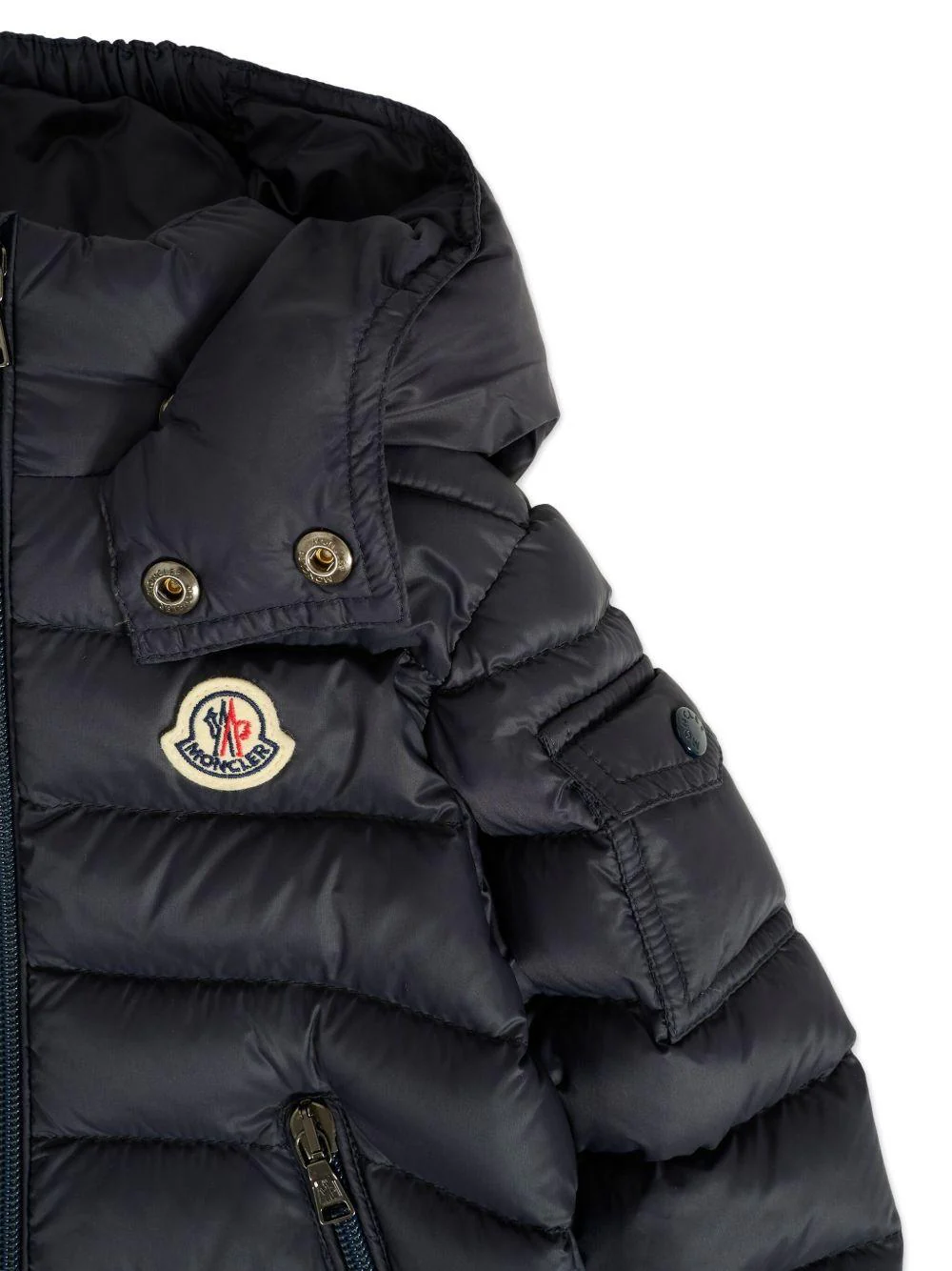 Piumino per neonato Moncler Enfant blu con cappuccio - Image 2