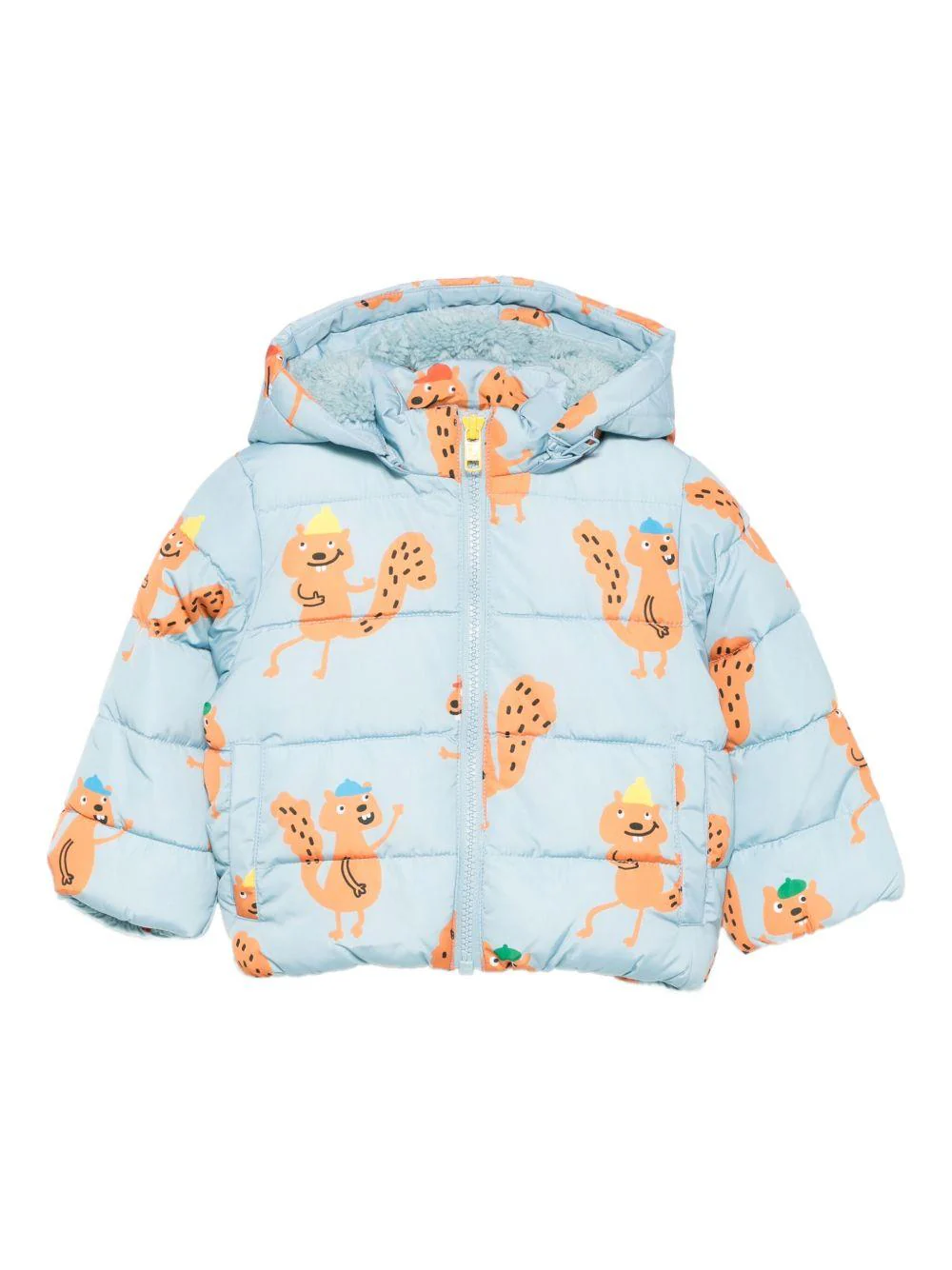Piumino per neonato Stella McCartney Kids azzurro con stampa scoiattoli