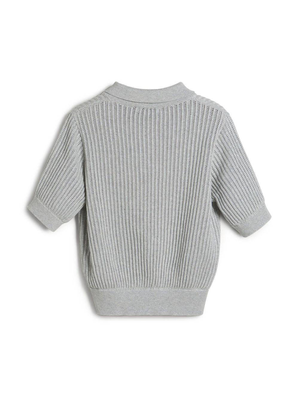 Polo in maglia con dettagli brillanti per bambino Brunello Cucinelli Kids grigio con orlo a coste - Image 3