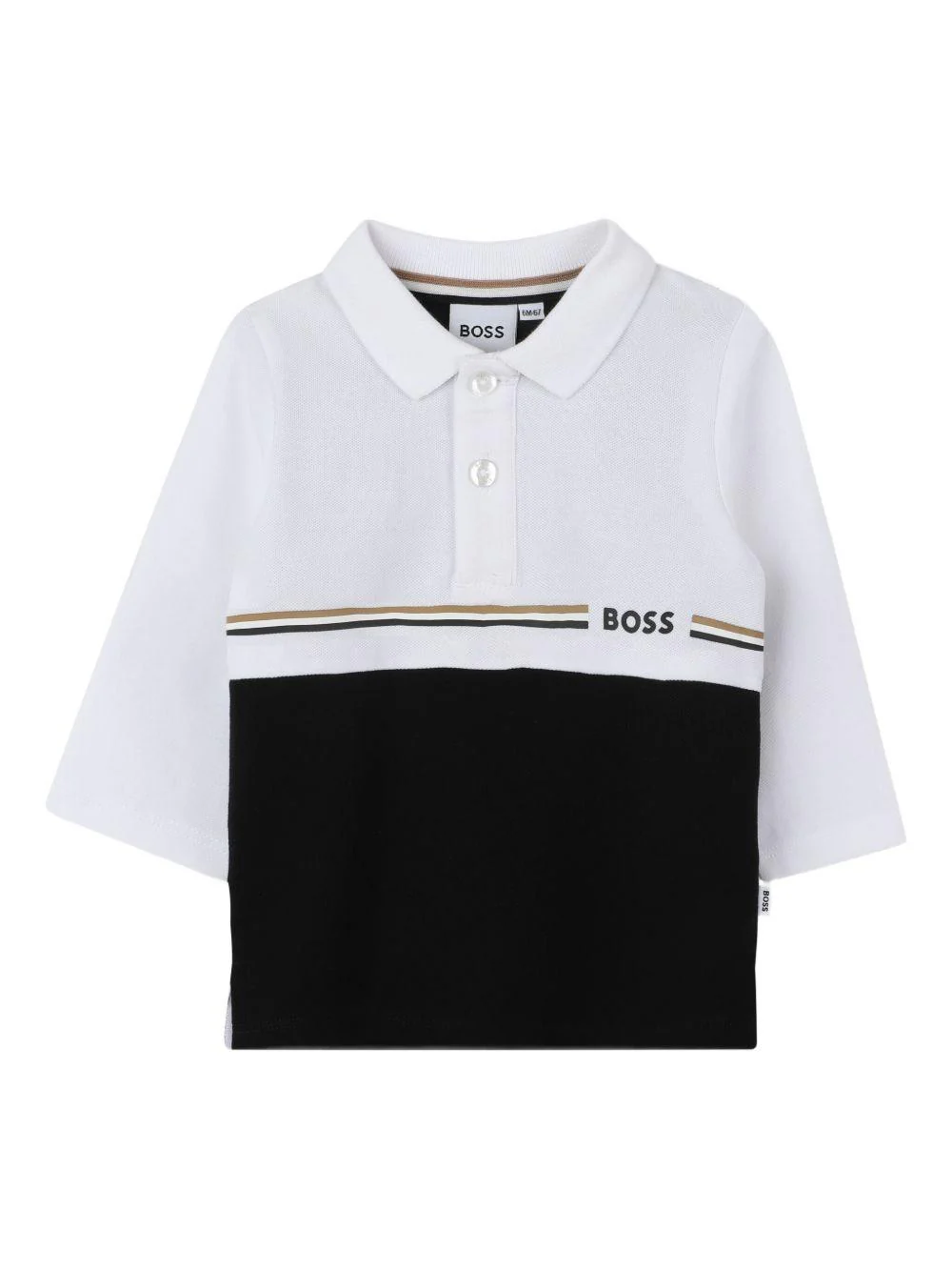 Polo per neonato Boss Kids bianca e nera con design color-block