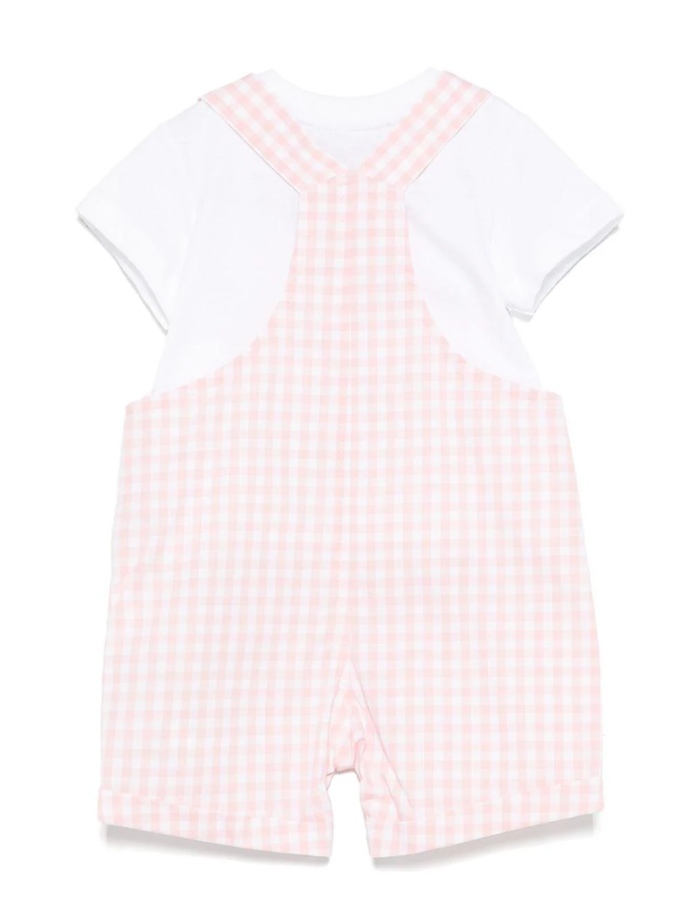 Salopette a quadretti per neonata Moschino Kids rosa con tasca frontale a marsupio - Image 2