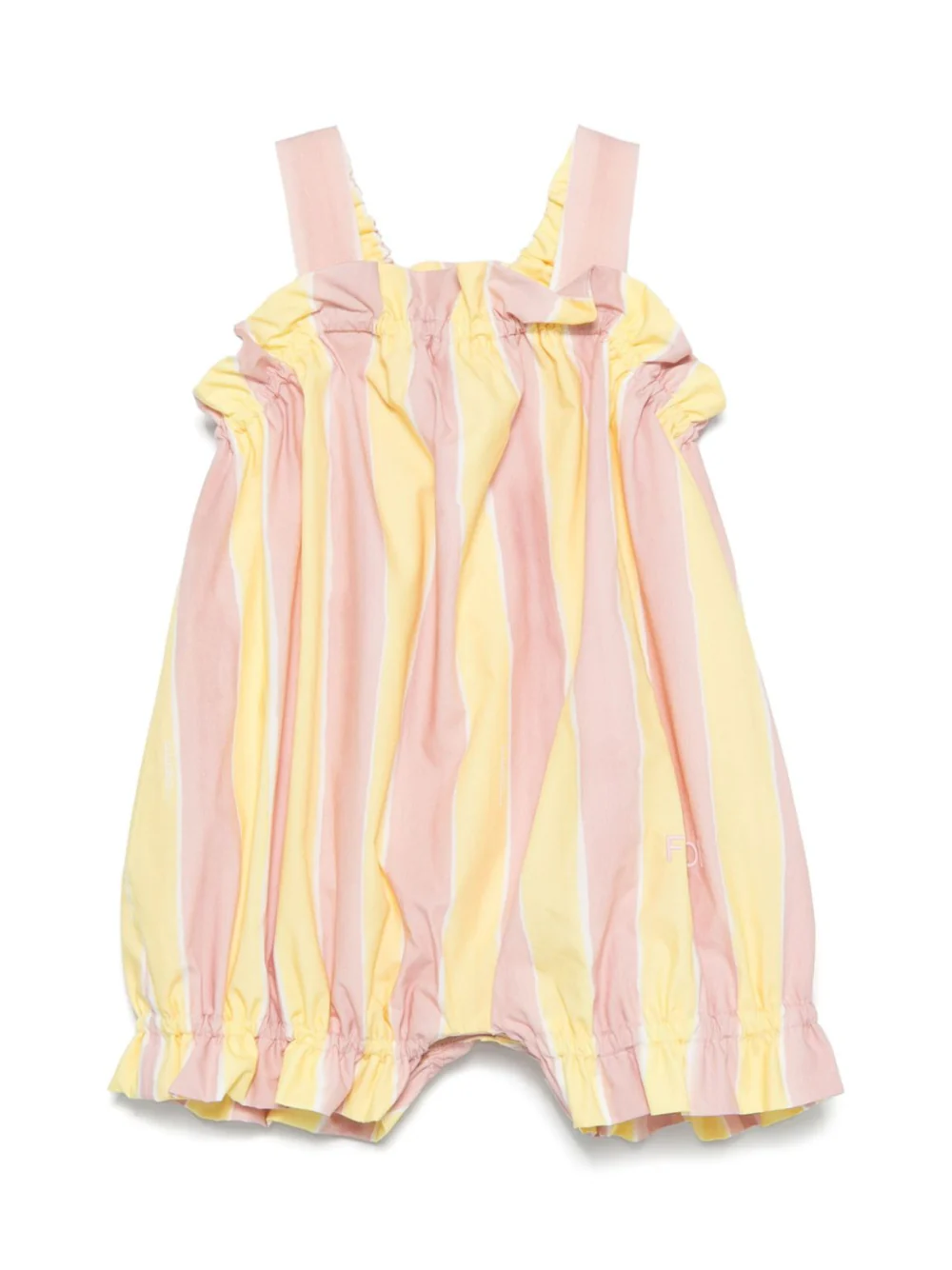 Salopette per neonata Fendi Kids rosa con righe gialle e ruches sul davanti