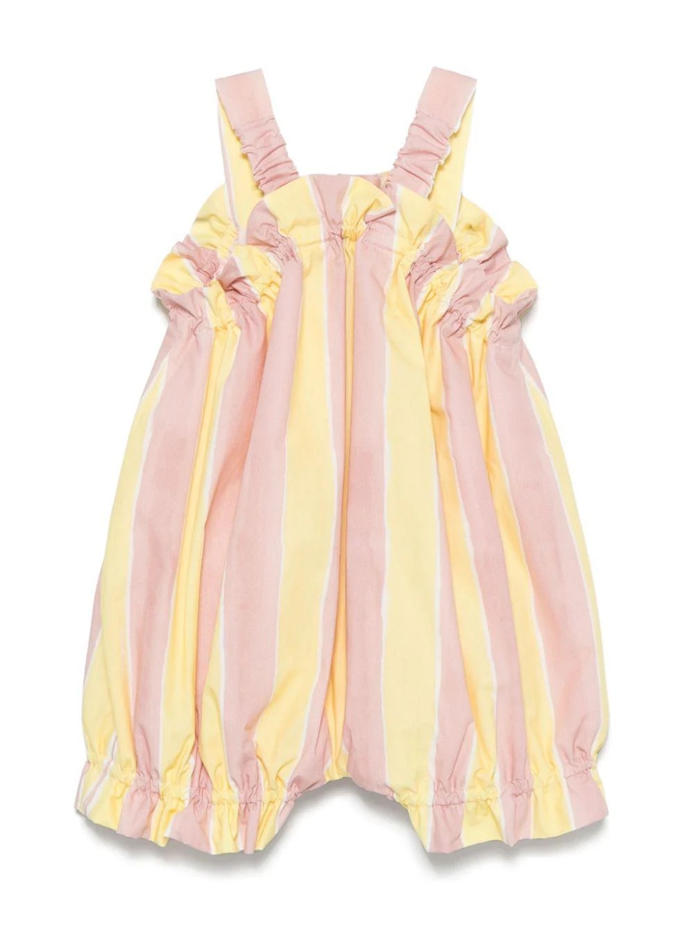 Salopette per neonata Fendi Kids rosa con righe gialle e ruches sul davanti - Image 2