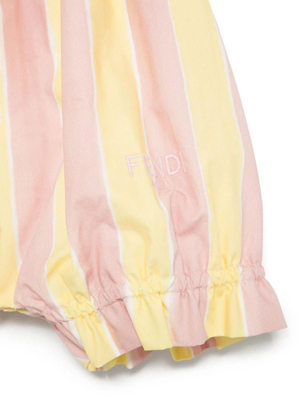 Salopette per neonata Fendi Kids rosa con righe gialle e ruches sul davanti - Image 3