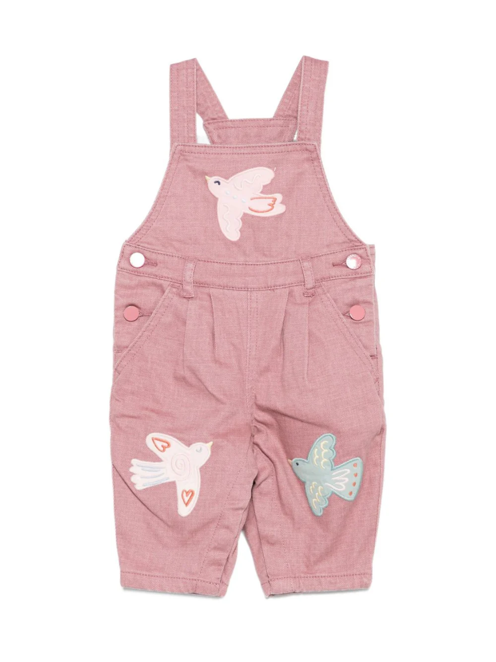 Salopette per neonata Stella McCartney Kids rosa con ricamo uccelli