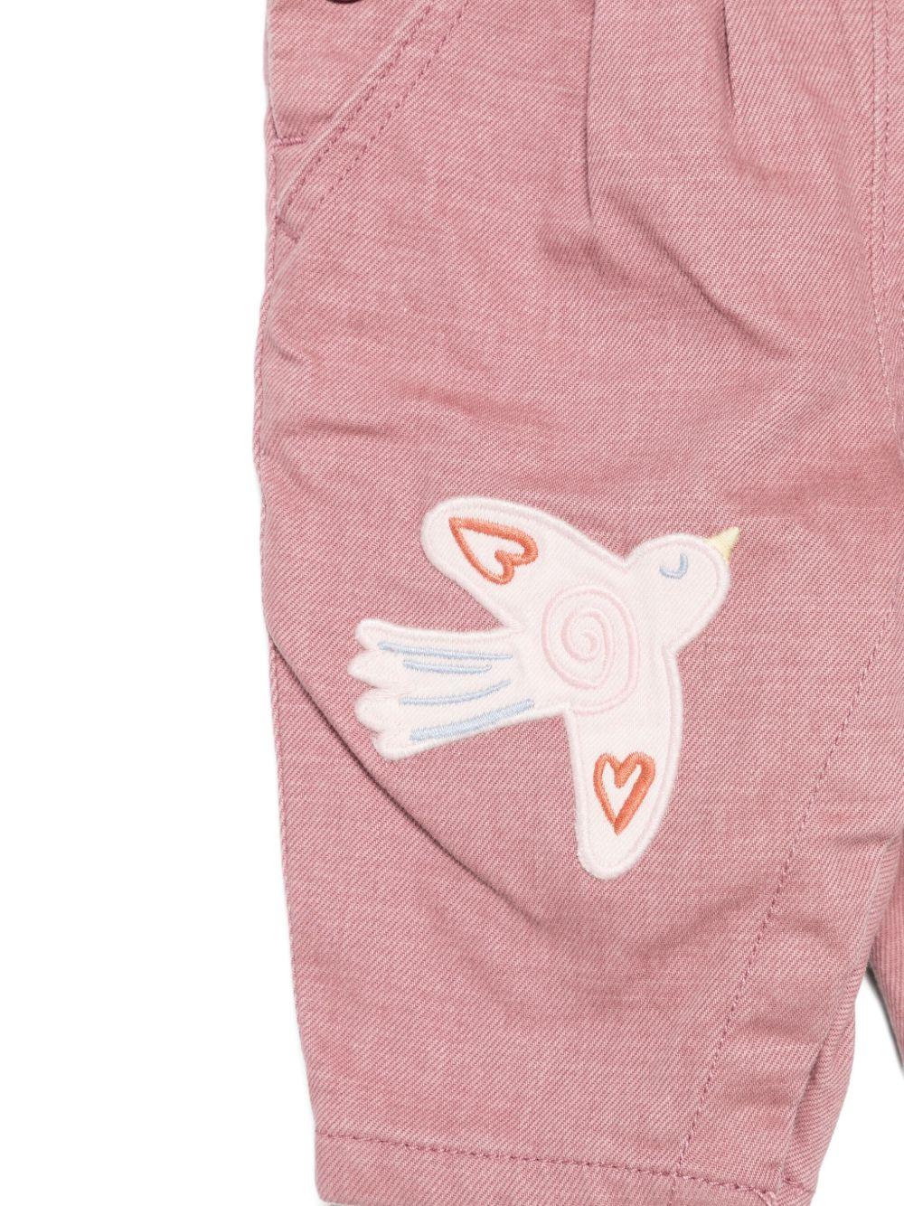 Salopette per neonata Stella McCartney Kids rosa con ricamo uccelli - Image 2