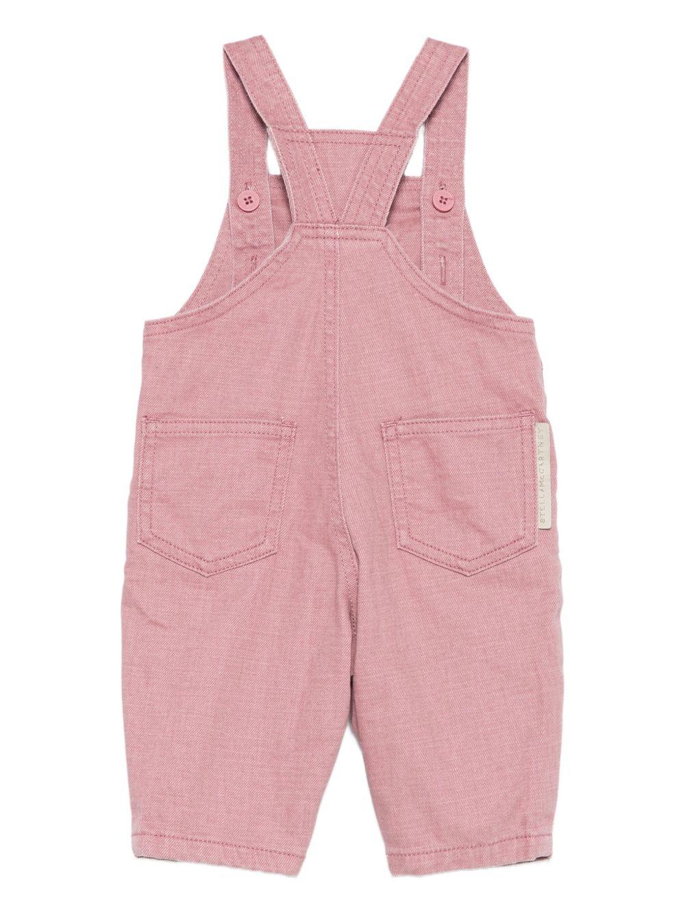 Salopette per neonata Stella McCartney Kids rosa con ricamo uccelli - Image 3