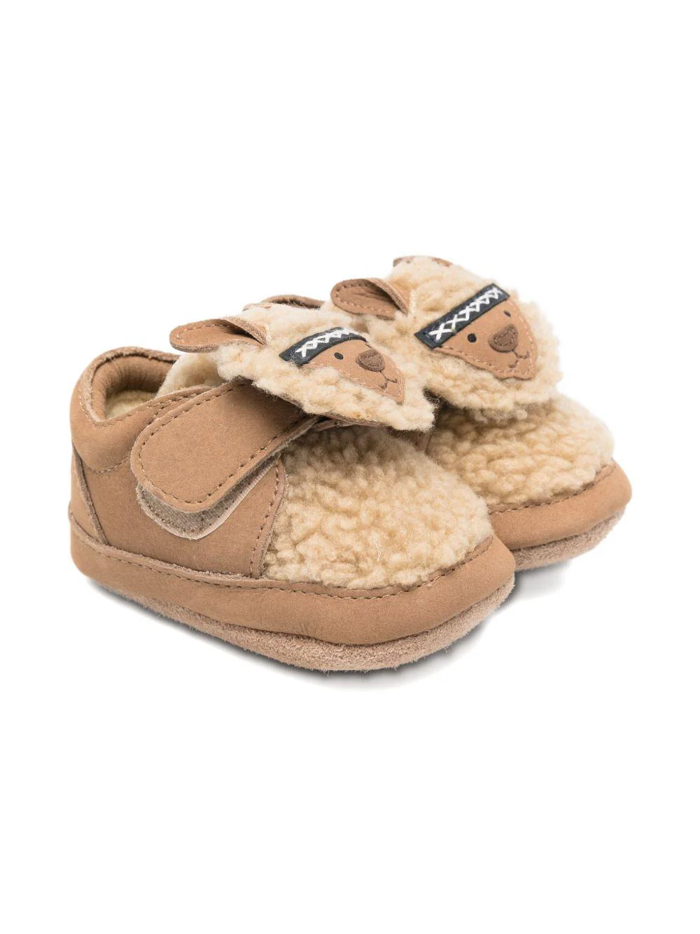 Scarpe da culla per neonati Donsje beige con applicazioni in pelle di pecora