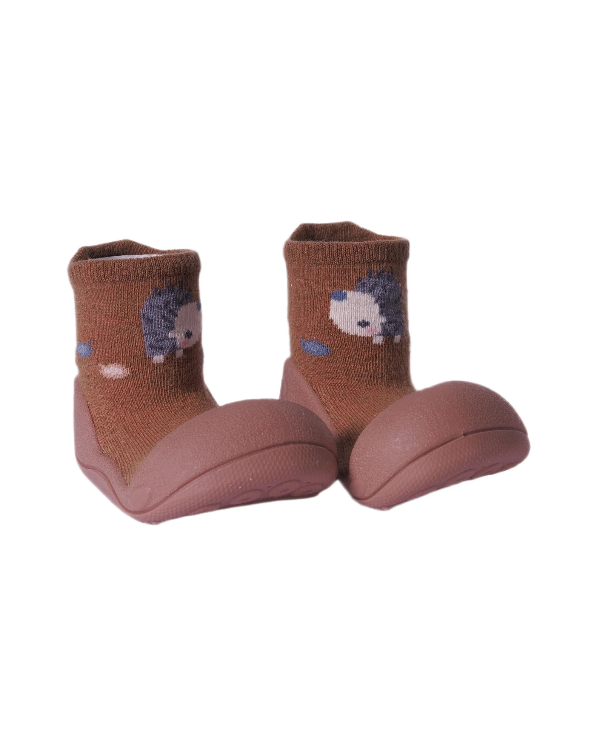 Scarpe primi passi per neonati Attipas marroni con ricamo porcospino - Image 2