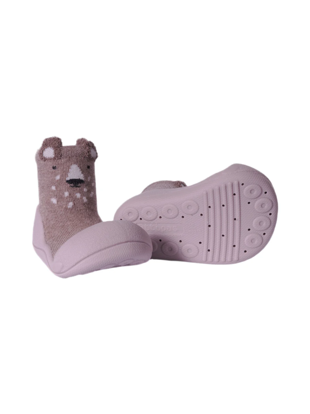 Scarpine primi passi per neonati Attipas beige con motivo orsetto ricamato