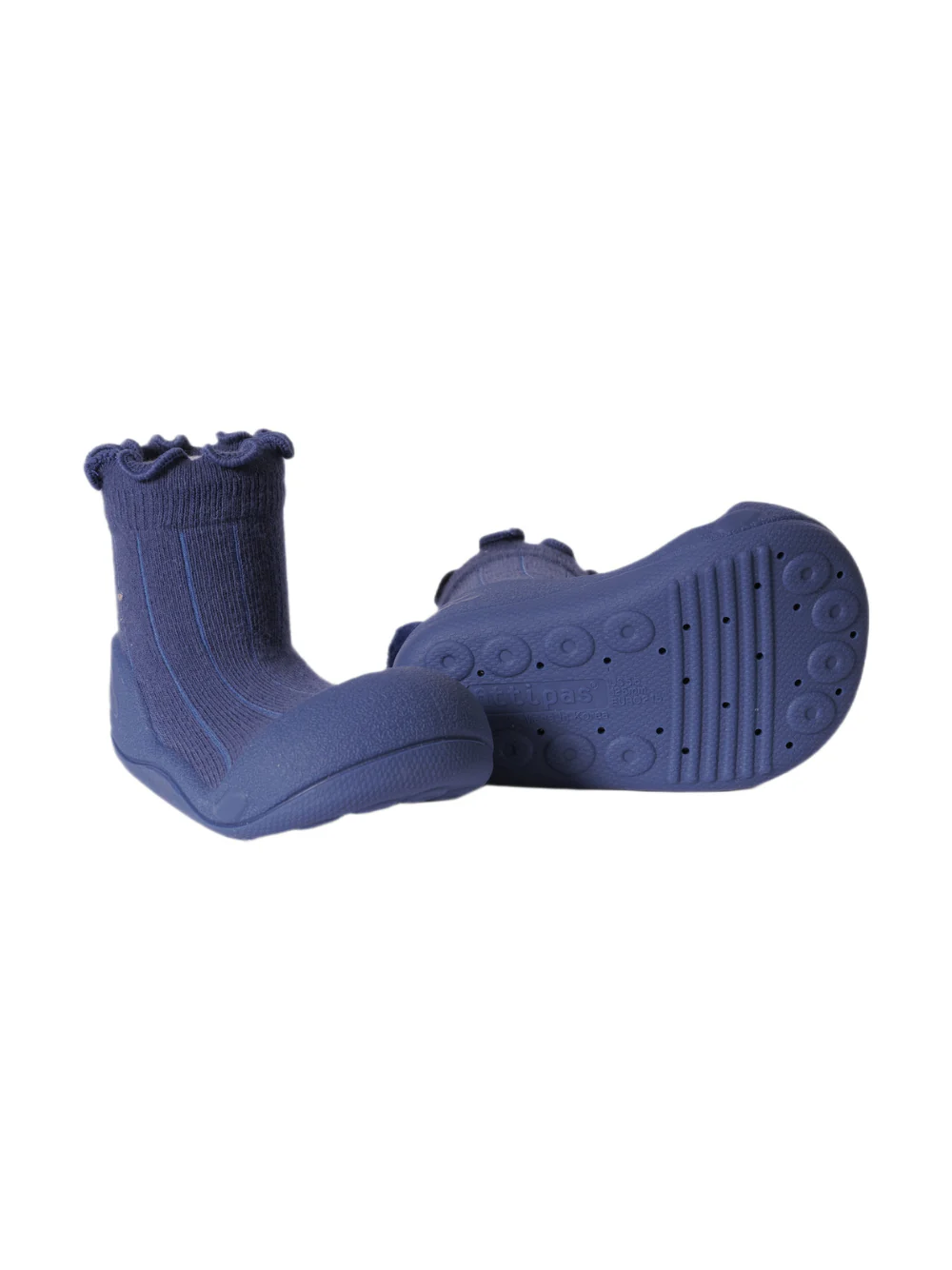 Scarpine primi passi Pom-Pom per neonati Attipas blu con tessuto a coste