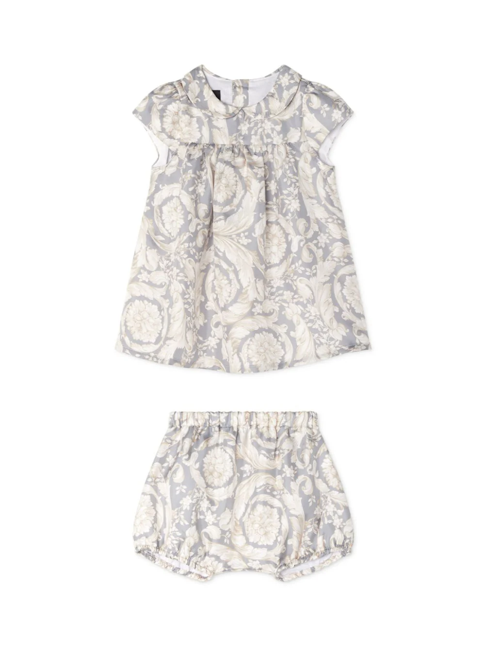 Set abito per neonata Versace Kids grigio con stampa Barocco