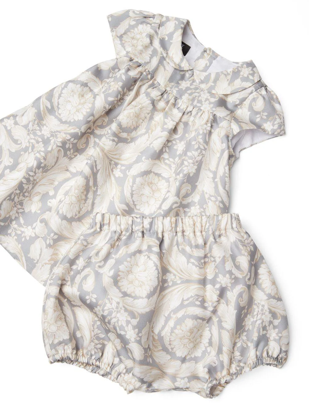 Set abito per neonata Versace Kids grigio con stampa Barocco - Image 3