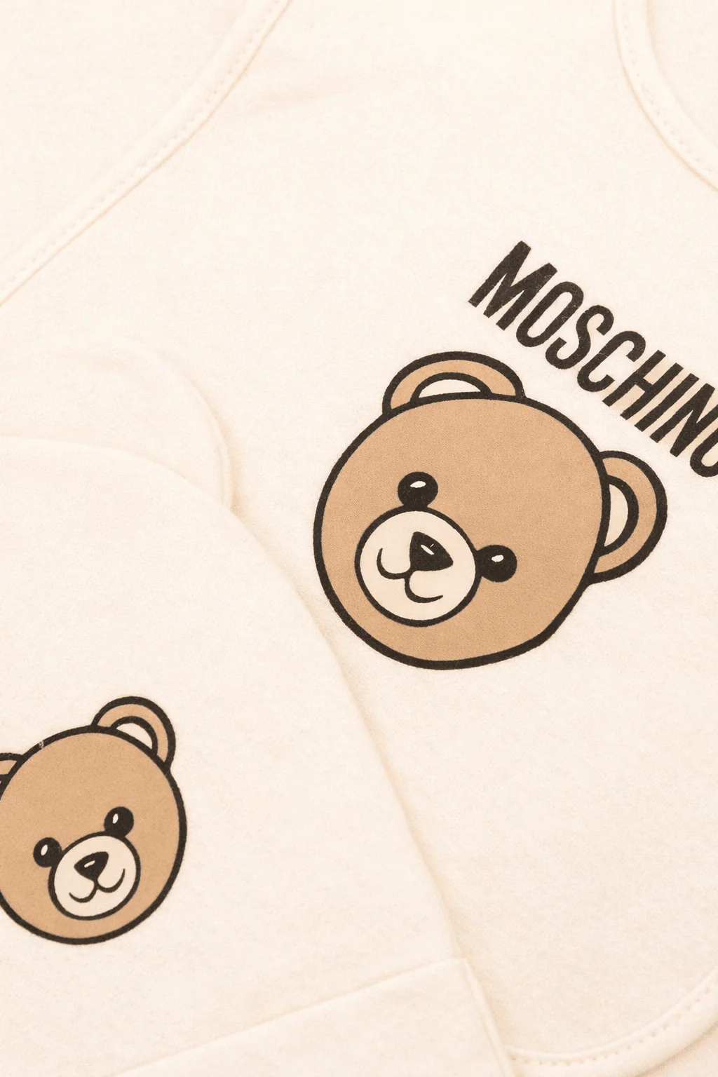 Set berretto e bavaglino Moschino Kids beige con stampa - Image 2