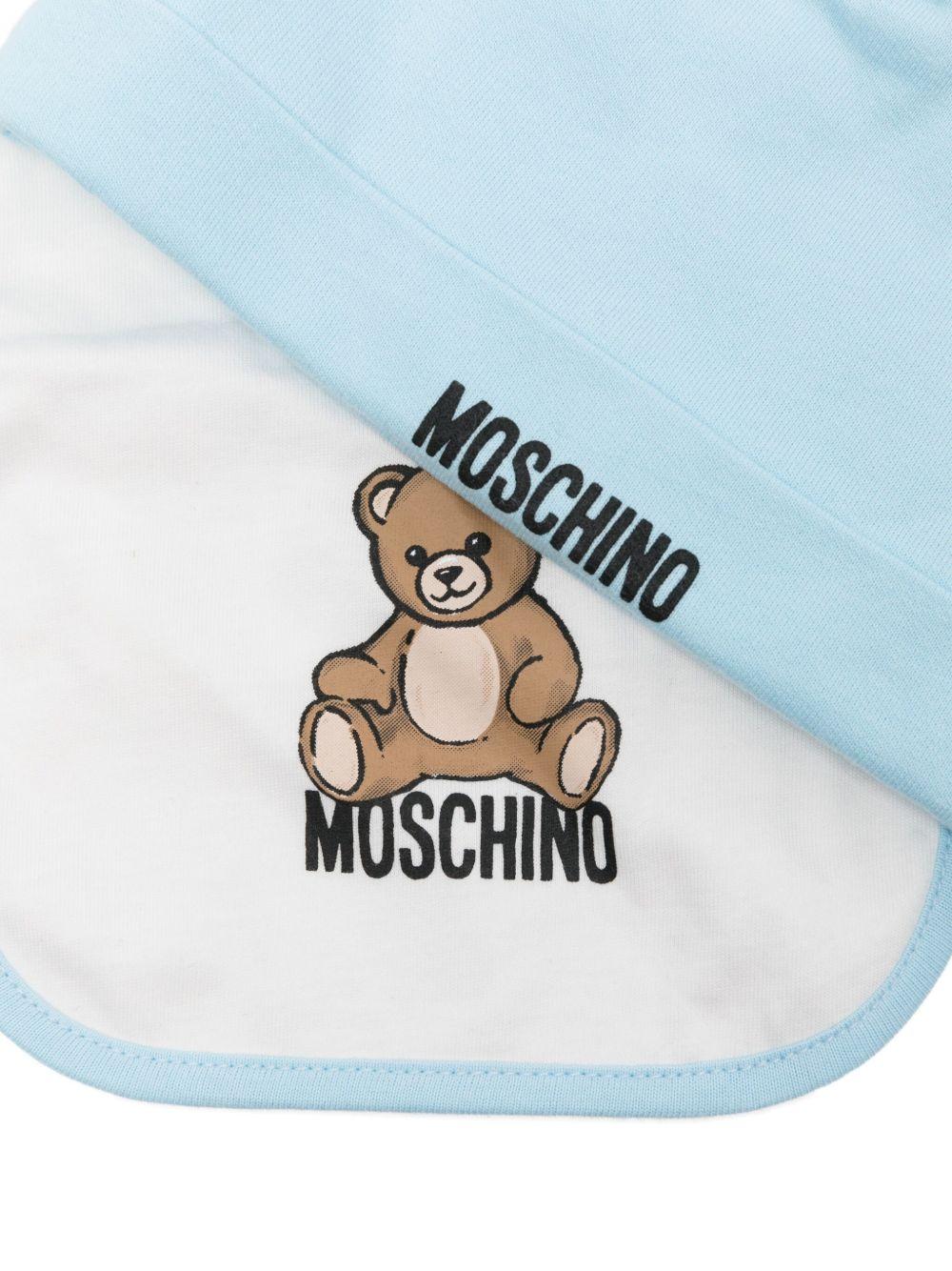 Set berretto e bavaglino per neonato Moschino Kids azzurro con motivo Teddy Bear - Image 2