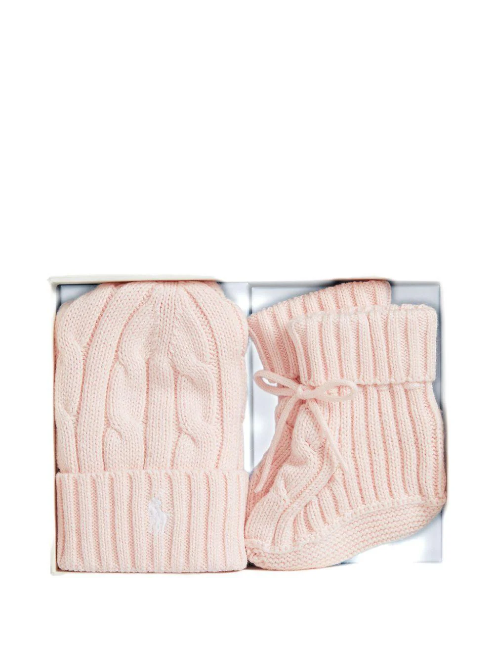 Set berretto e stivali per neonata Polo Ralph Lauren Kids rosa con maglia intrecciata - Image 2