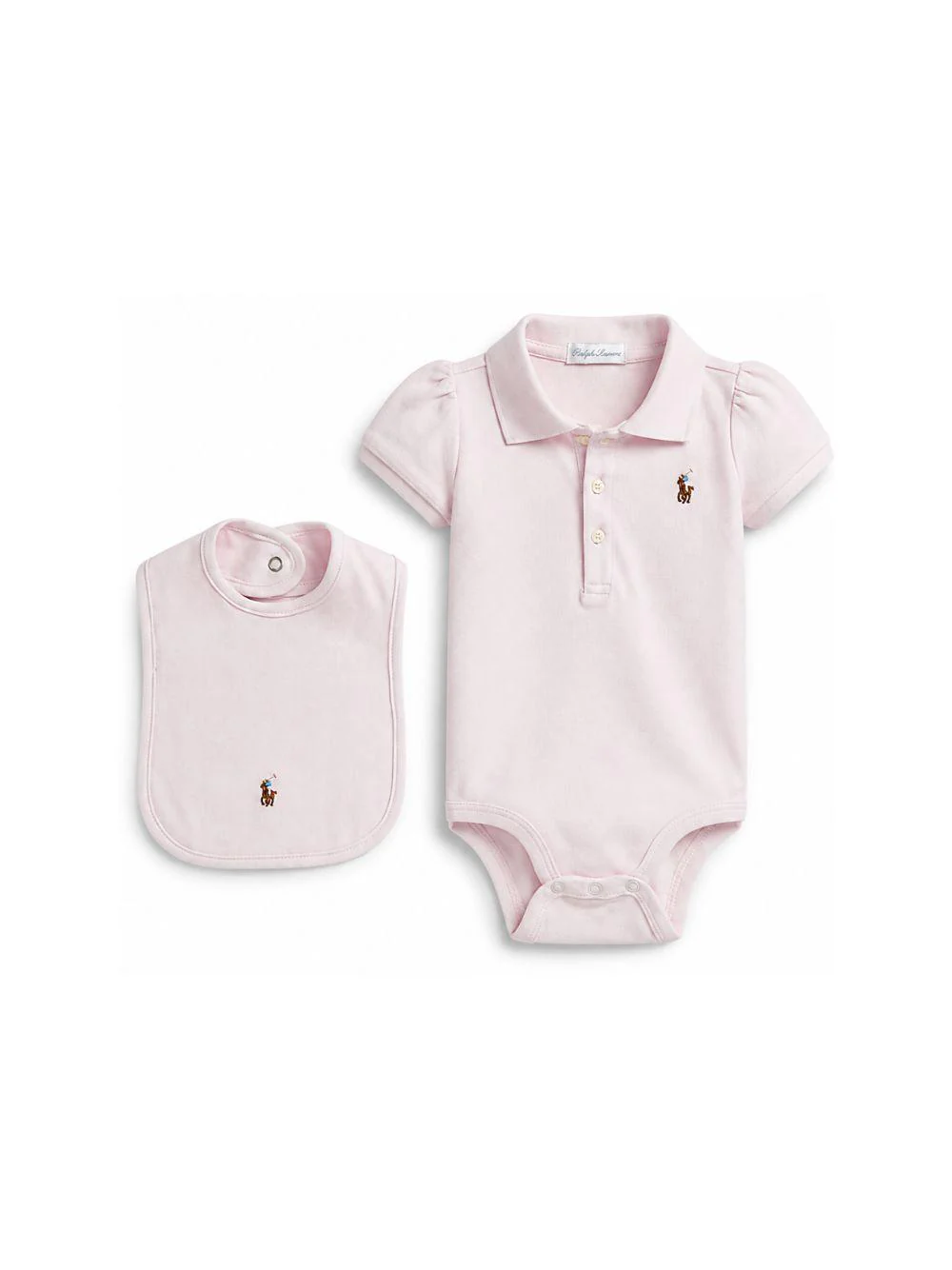 Set body e bavaglino per neonata Polo Ralph Lauren Kids rosa con logo ricamato