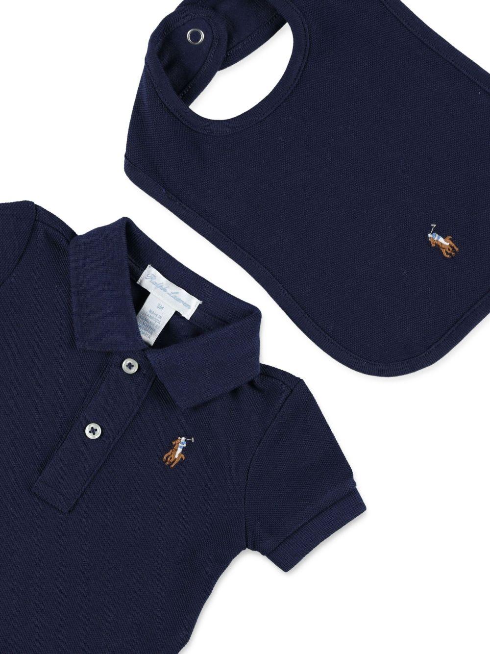 Set body e bavaglino per neonato Polo Ralph Lauren Kids blu con logo ricamato - Image 3