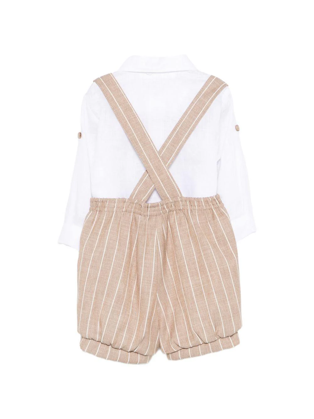 Set camicia con salopette per neonato Colorichiari beige a righe (3 pezzi) - Image 2