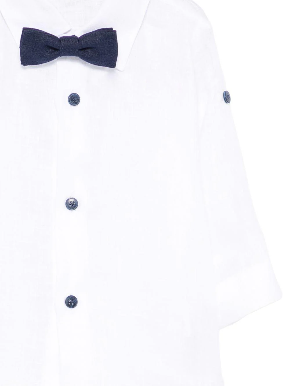 Set camicia e salopette per neonato Colorichiari bianco e blu con fiocco (3 pezzi) - Image 3