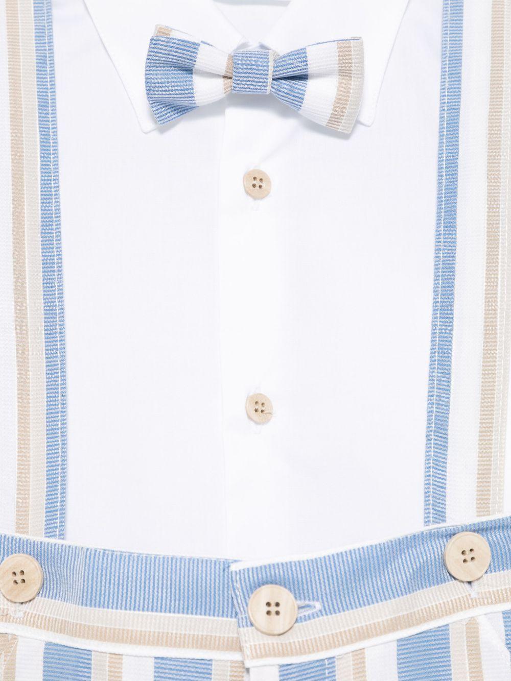 Set cardigan, camicia e shorts per neonato Colorichiari azzurro e beige a righe - Image 3