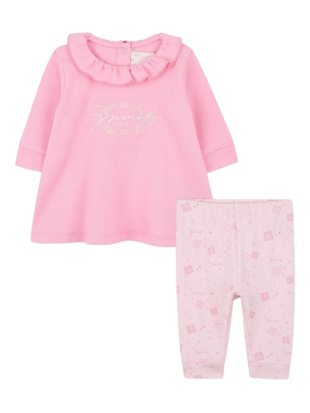 Set completo sportivo t-shirt e pantaloni Givenchy Kids rosa con dettaglio ruches